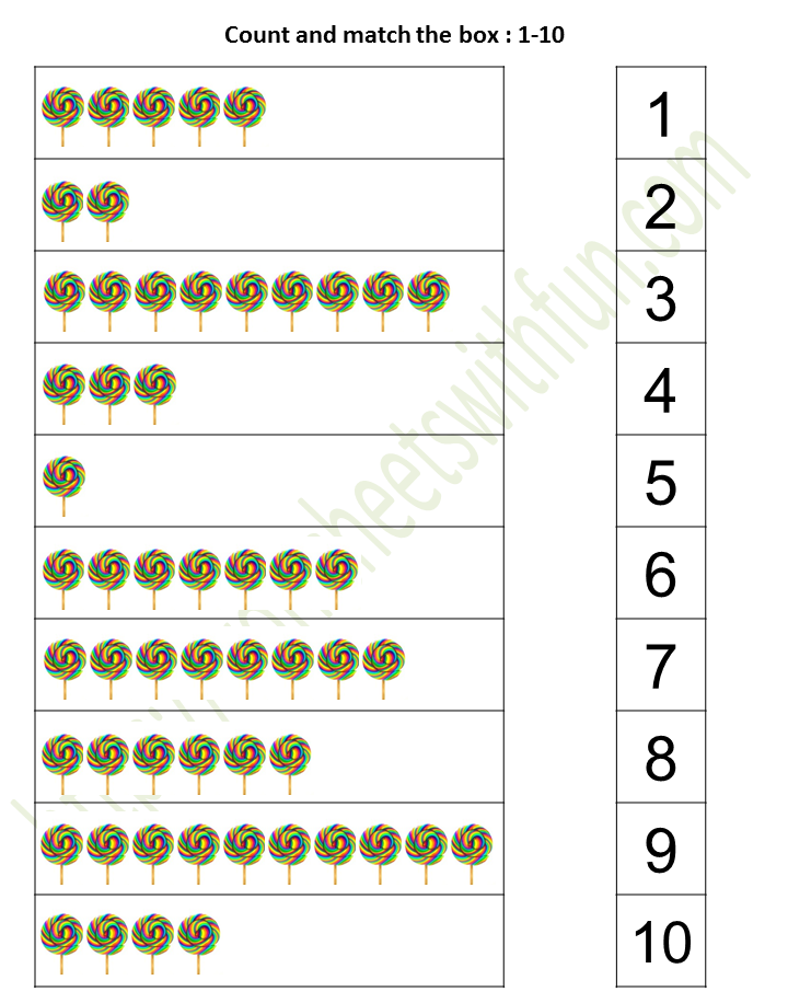 Kindergarten Count And Match Worksheets 1 20